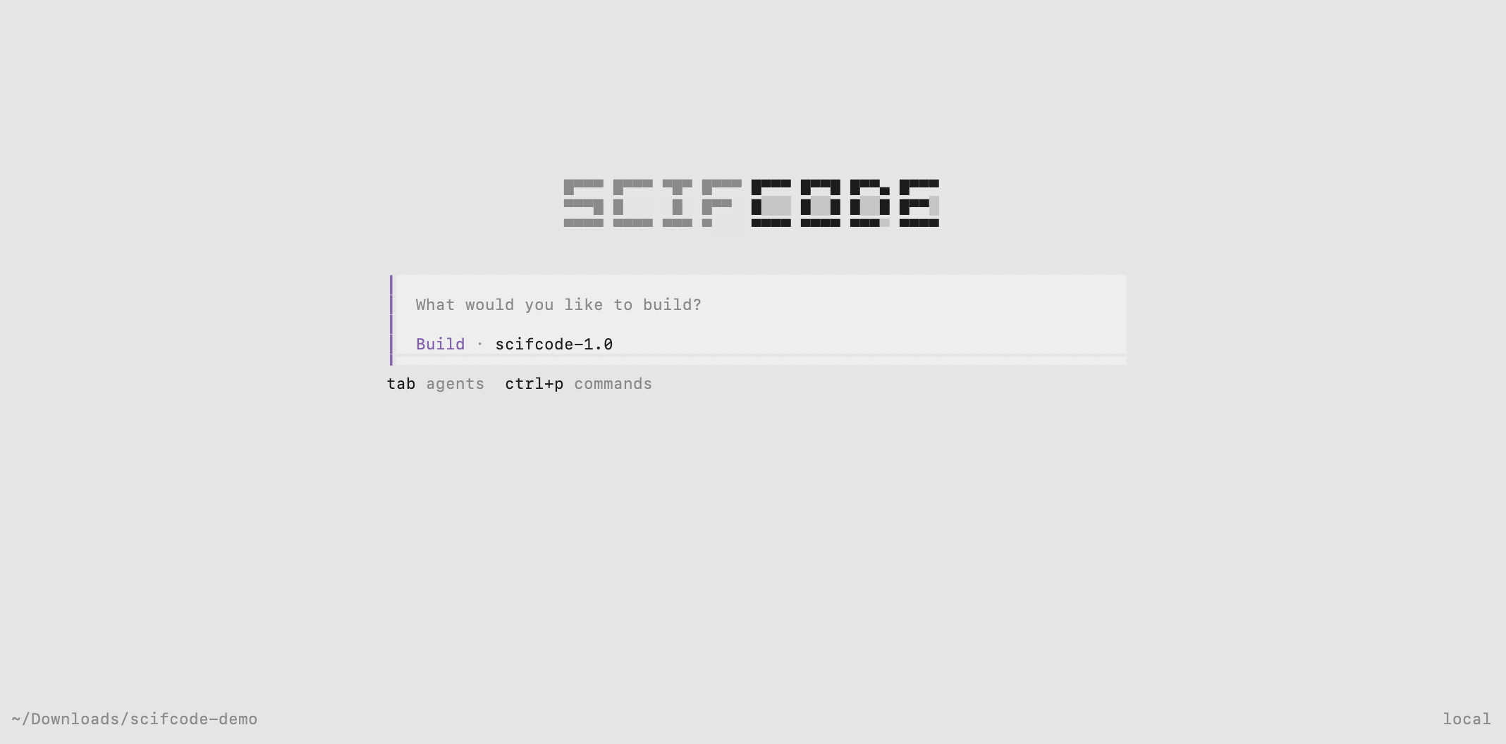 SCIFCODE CLI build prompt running locally